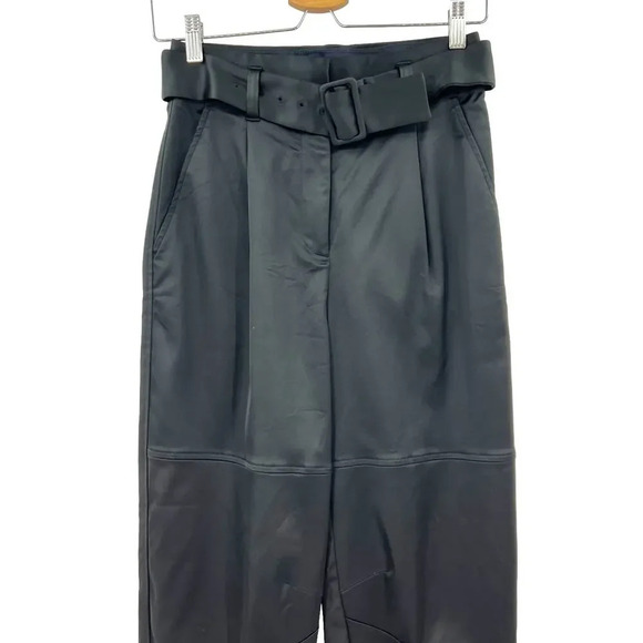 Aritzia Babaton Belted Pleat Pant Trouser Cropped Stretch Satin Black Size 2 - Picture 4 of 13